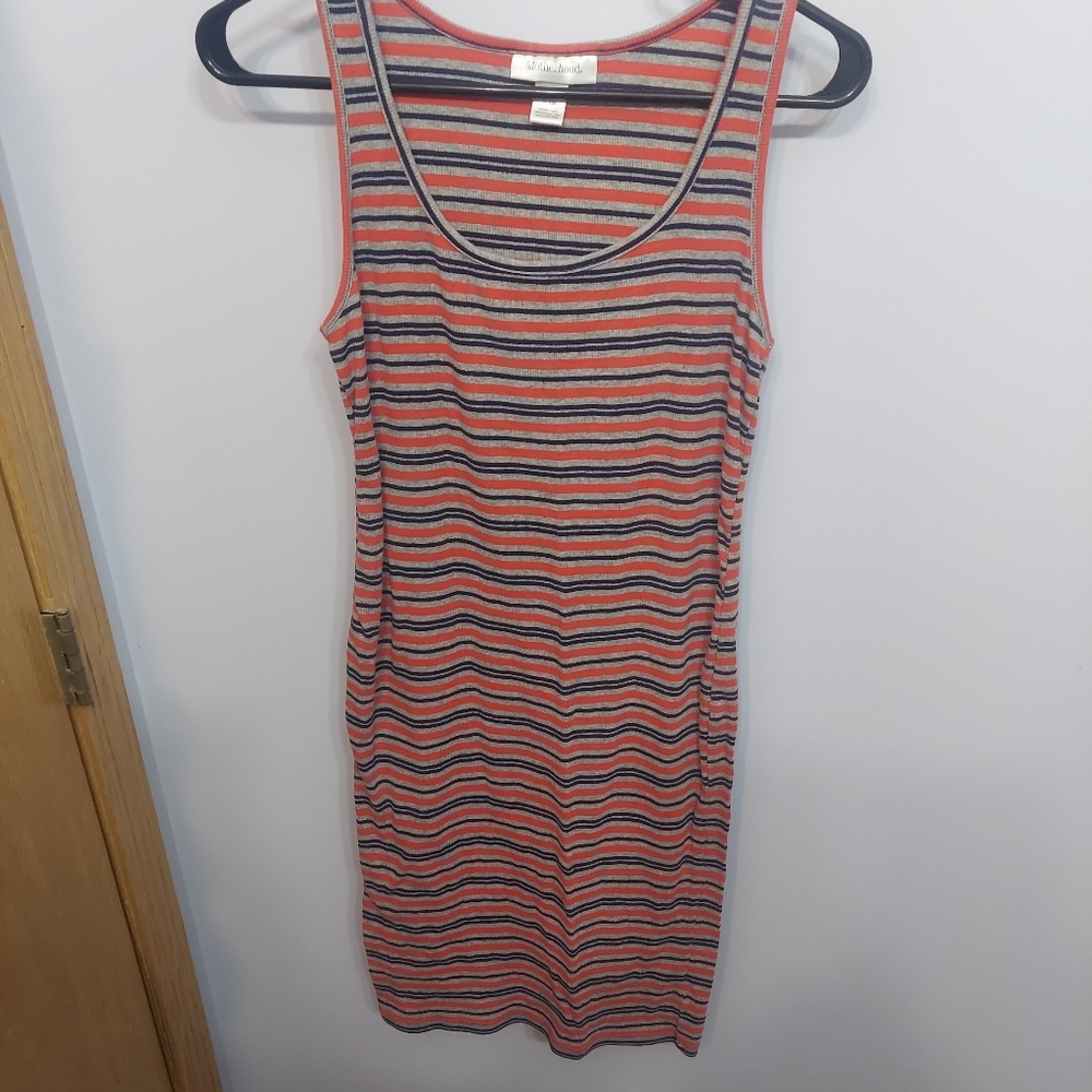 Motherhood Maternity Striped bodycon style midi Dress pregnancy size sm